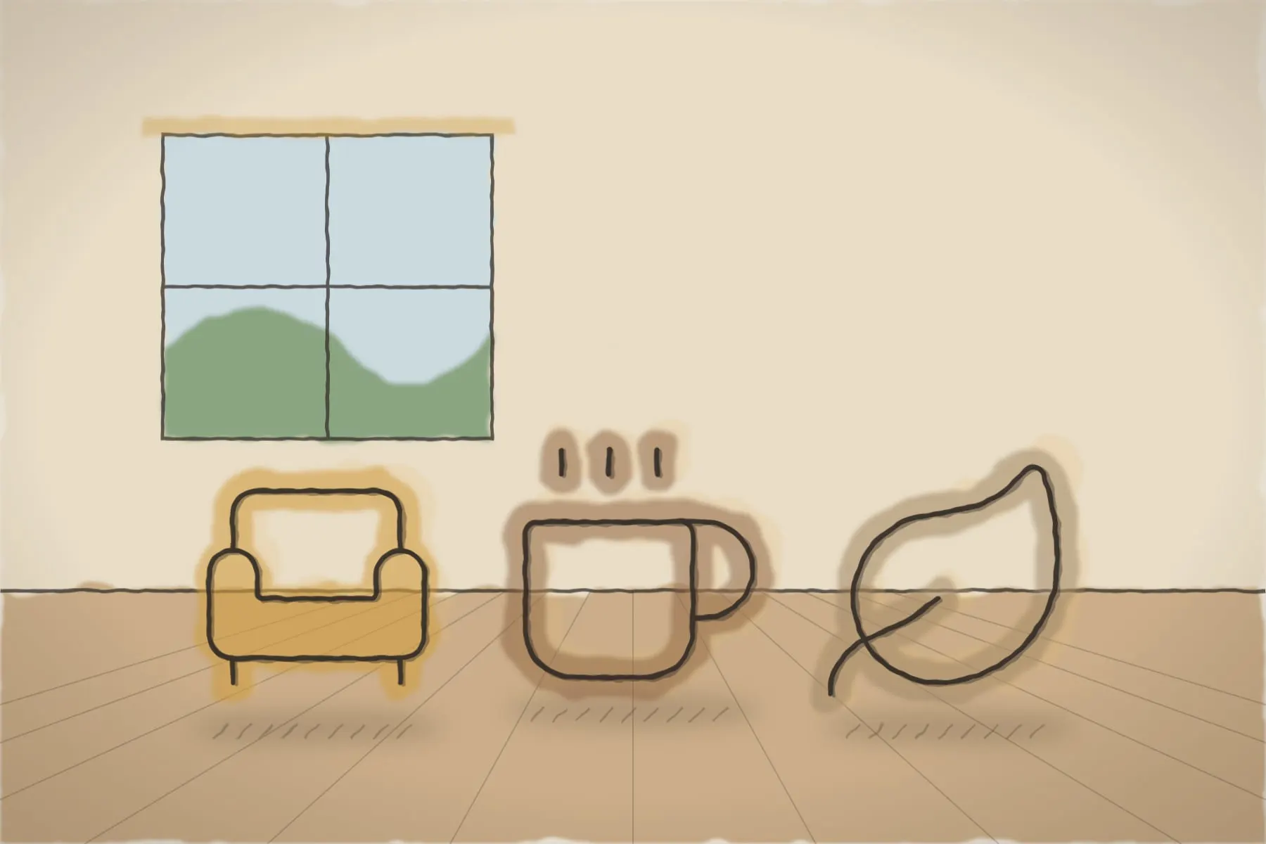 Camera de relaxare, cu ceai și fructe uscate (ilustrație)