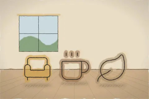 Camera de relaxare, cu ceai și fructe uscate (ilustrație)